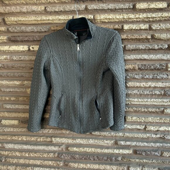 Spyder Gray Cable Core Fleece Lined Full Zip Ski Sweater Size Medium - Picture 10 of 11